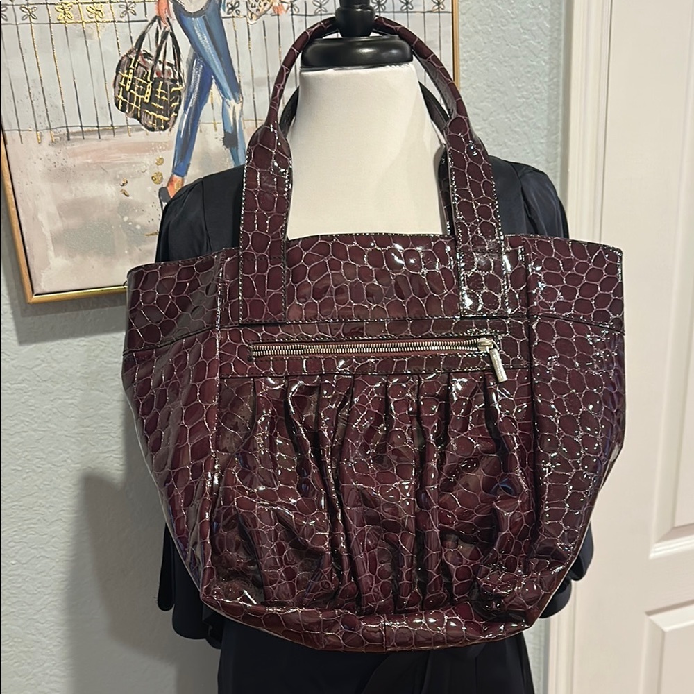 Castellari Milano Genuine Leather Burgundy Tote Bag with Patten Leather Exterior